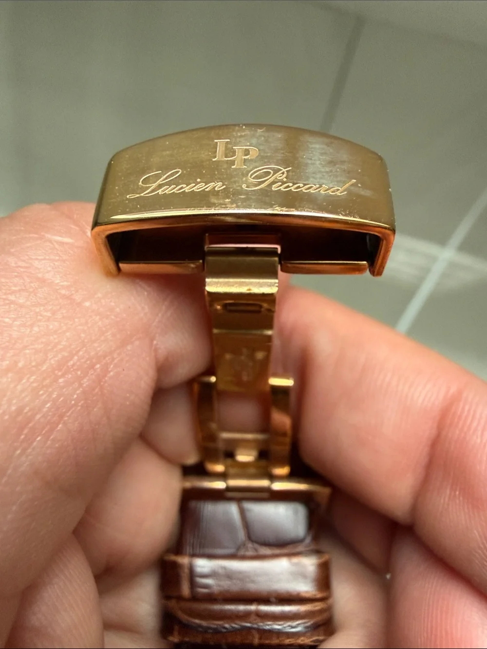 Lucien Piccard Brown Leather Watch with Rose Gold Case and Silver Dial